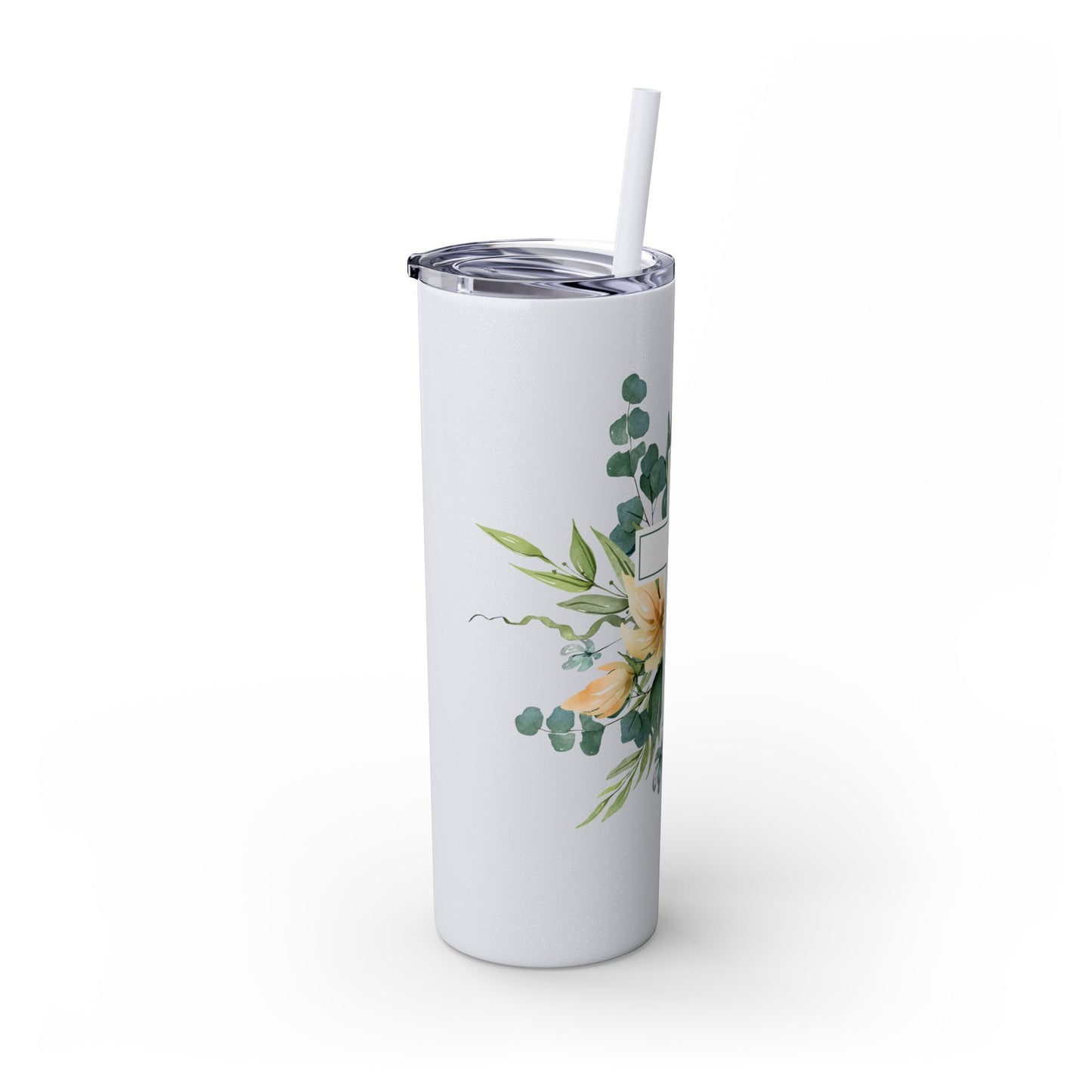 Floral Cross Skinny Tumbler with Straw, 20oz