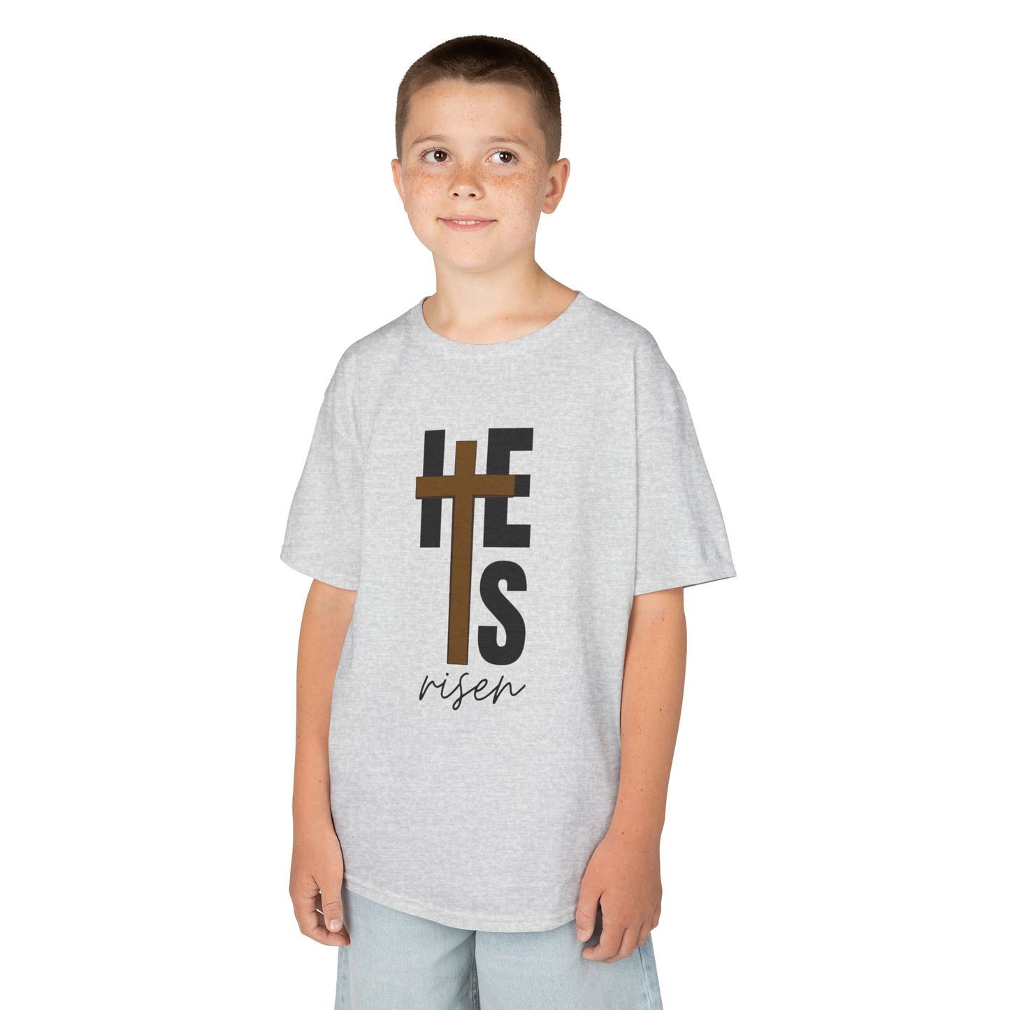 Kids Heavy Cotton™ Tee - "He is Risen" T-shirt for Boys and Girls