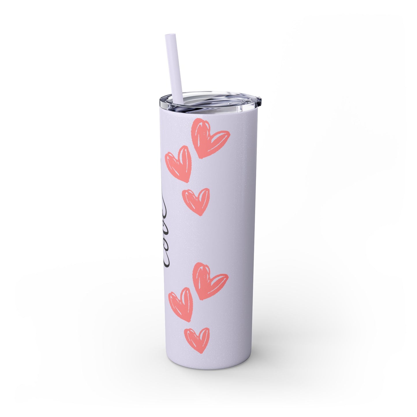 Love Hearts Skinny Tumbler with Straw - 20oz | Perfect for Valentine's Day & Everyday Use