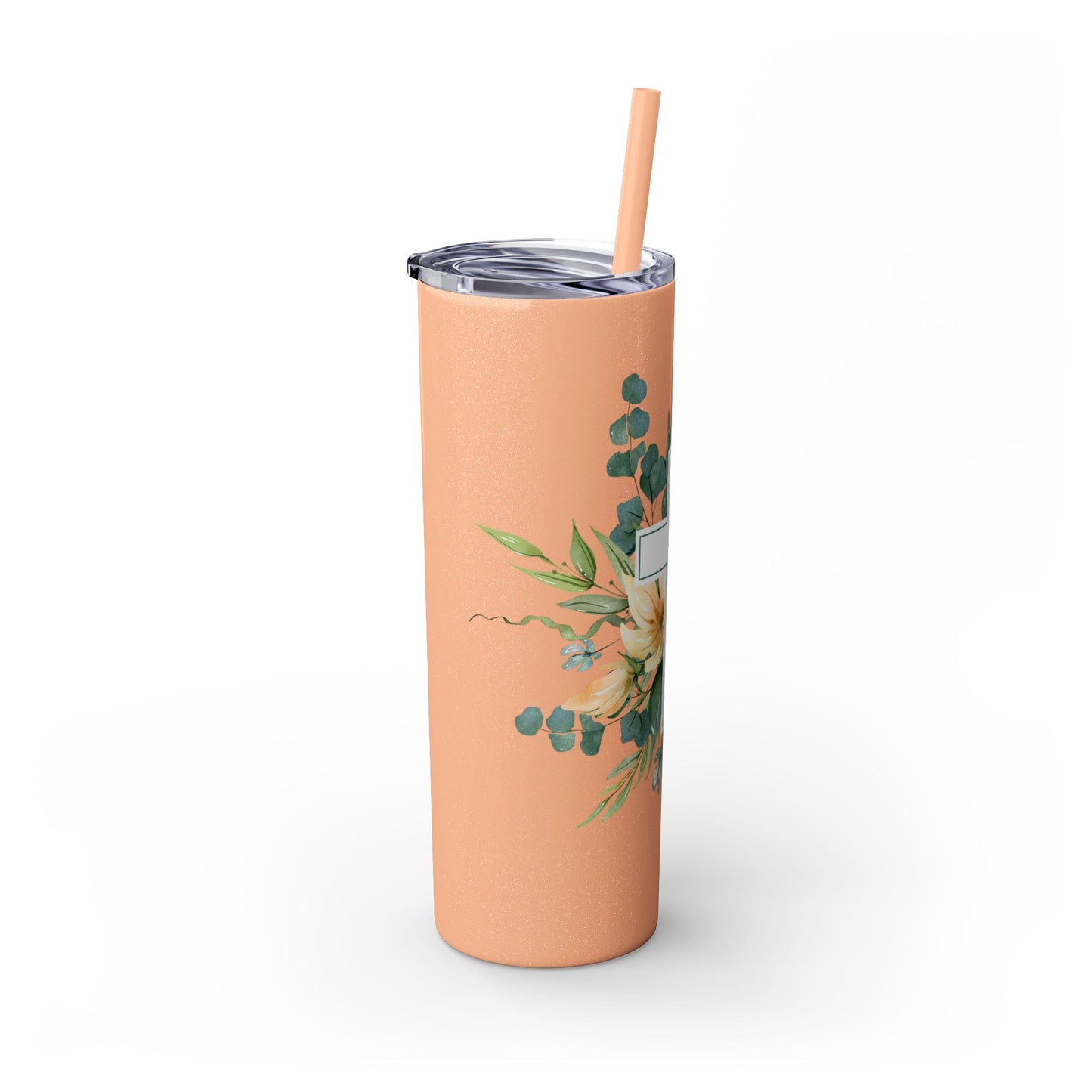 Floral Cross Skinny Tumbler with Straw, 20oz