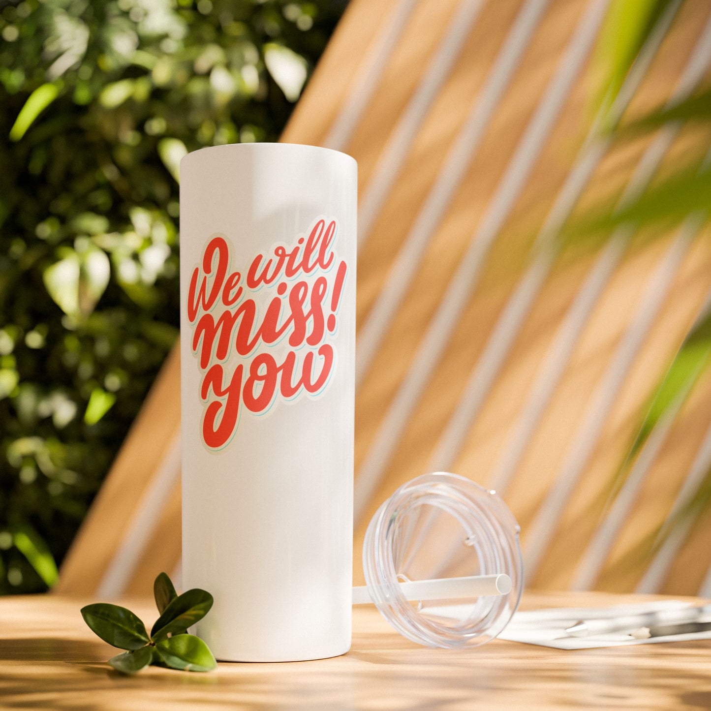 We Will Miss You Skinny Tumbler with Straw - 20oz Travel Mug for Farewell Gifts