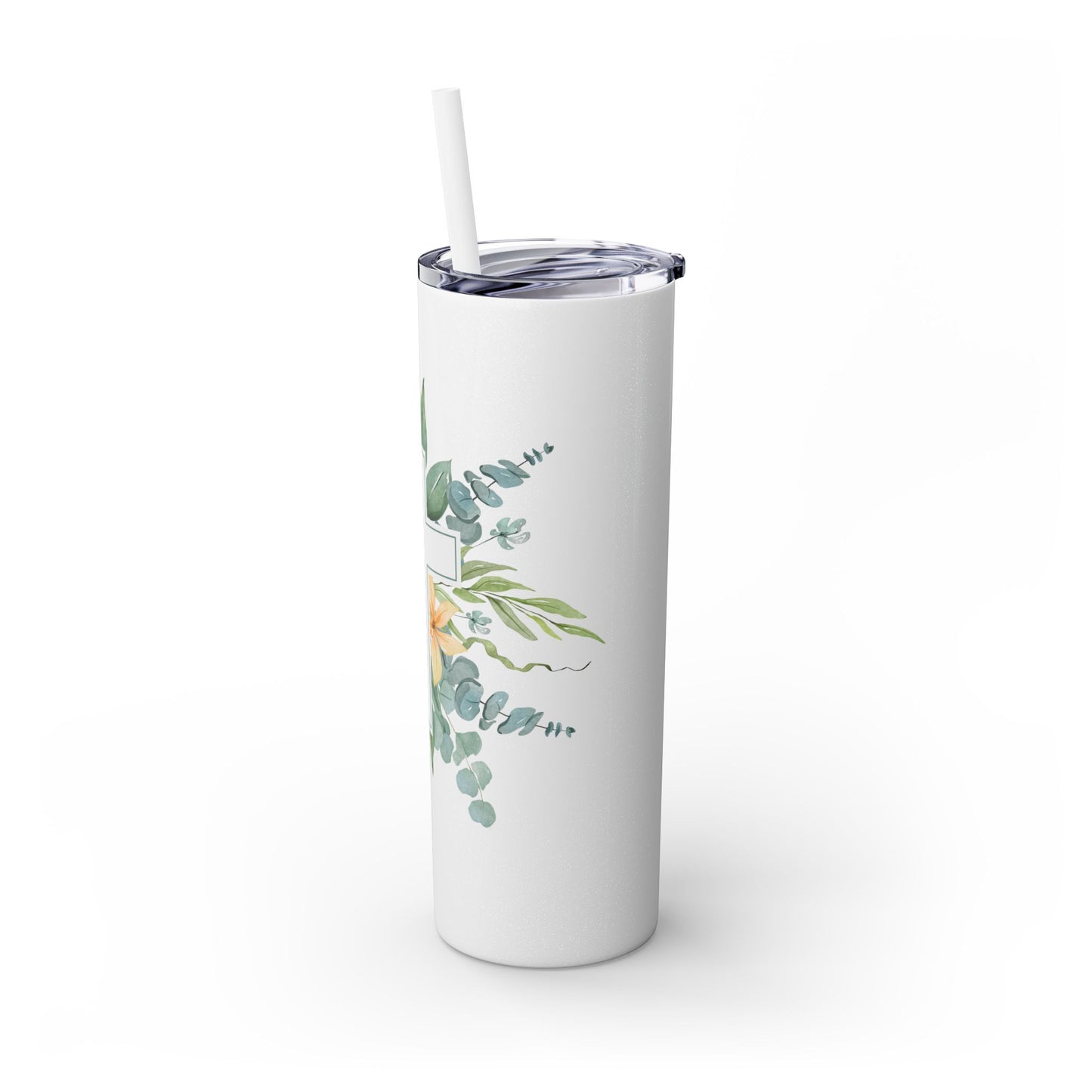 Floral Cross Skinny Tumbler with Straw, 20oz