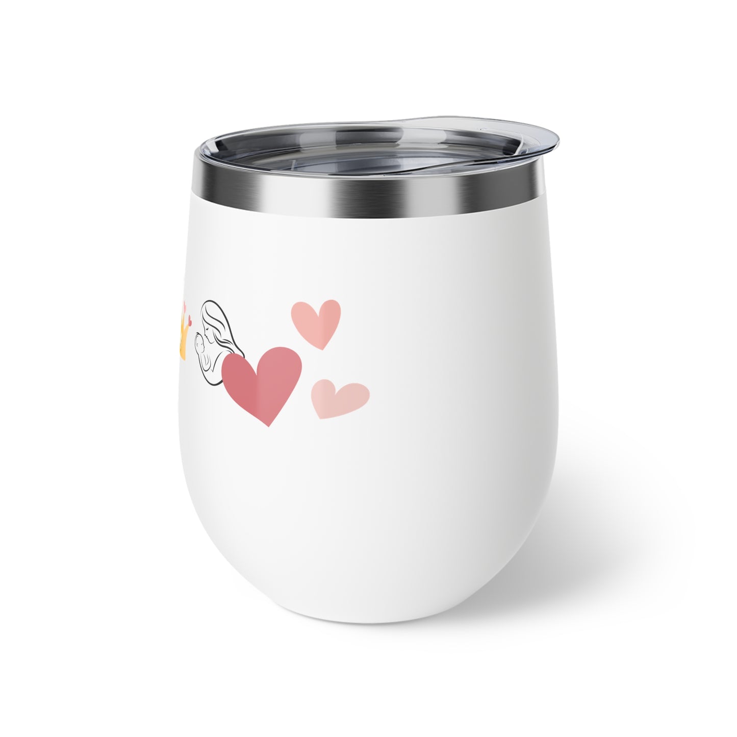 Mom's Crown Copper Insulated Cup - 12oz Wine Tumbler with Hearts