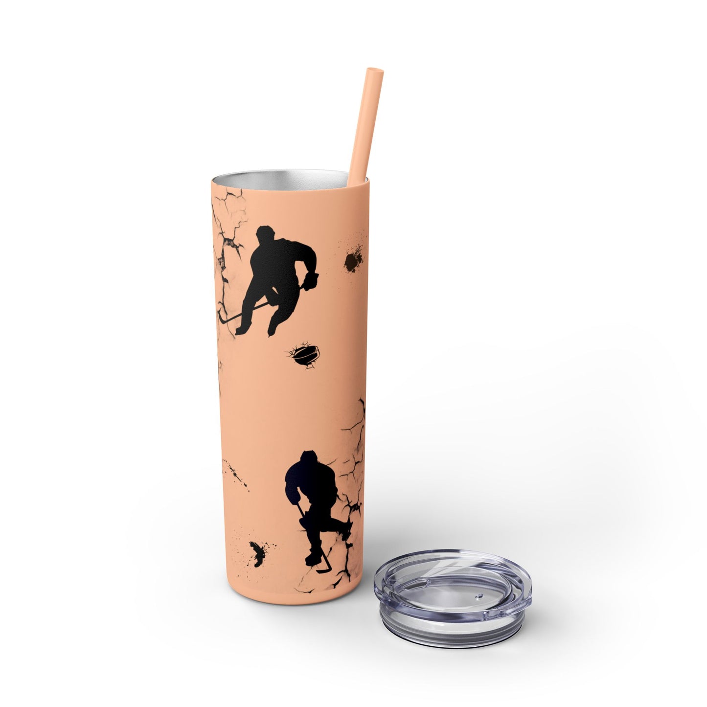 Crackled Hockey Action Skinny Tumbler with Straw - 20oz