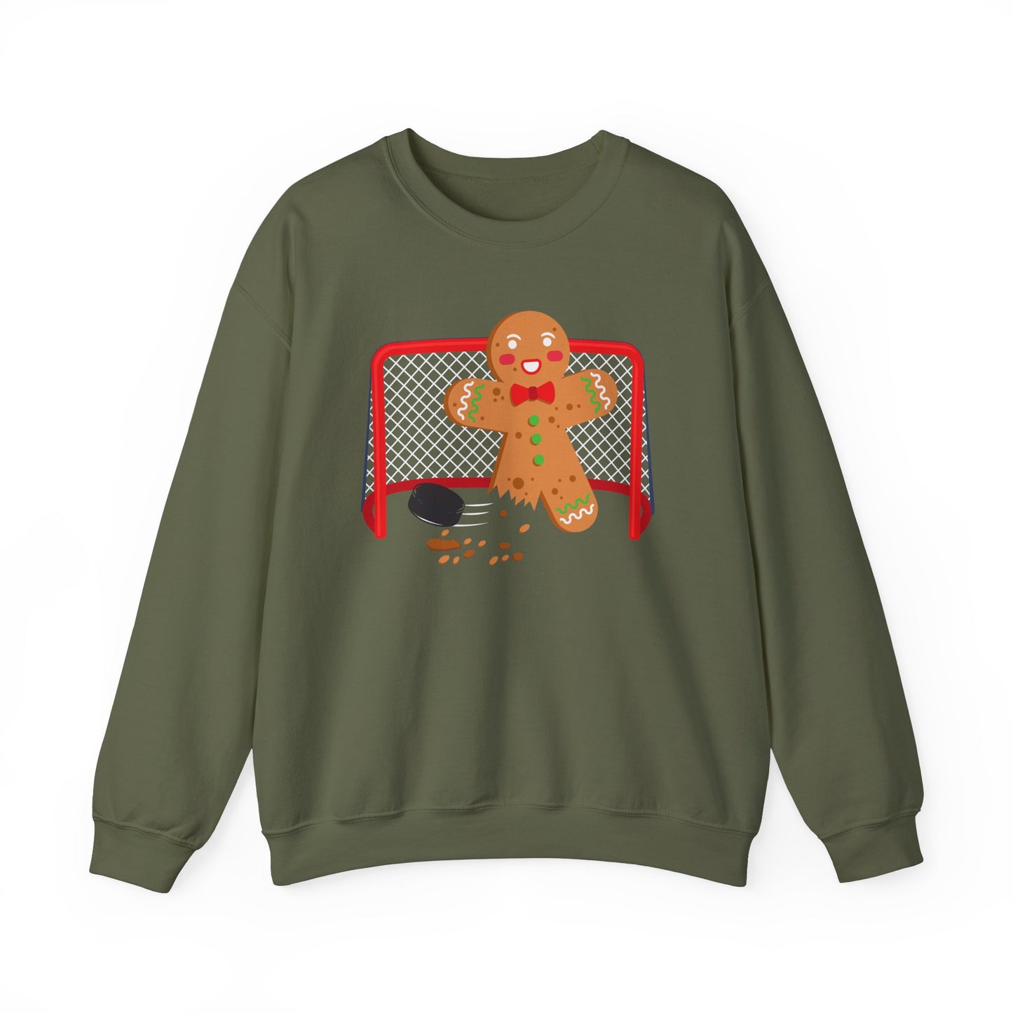 Cute Gingerbread Hockey Crewneck Sweatshirt - Festive Holiday Apparel