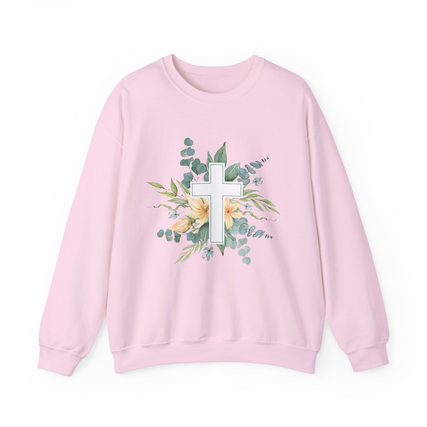 Floral Cross Sweatshirt - Unisex Heavy Blend™ Crewneck for Faith & Comfort