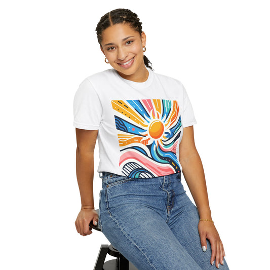 Sunrise Vibes Unisex Garment-Dyed T-Shirt - Colorful Abstract Design