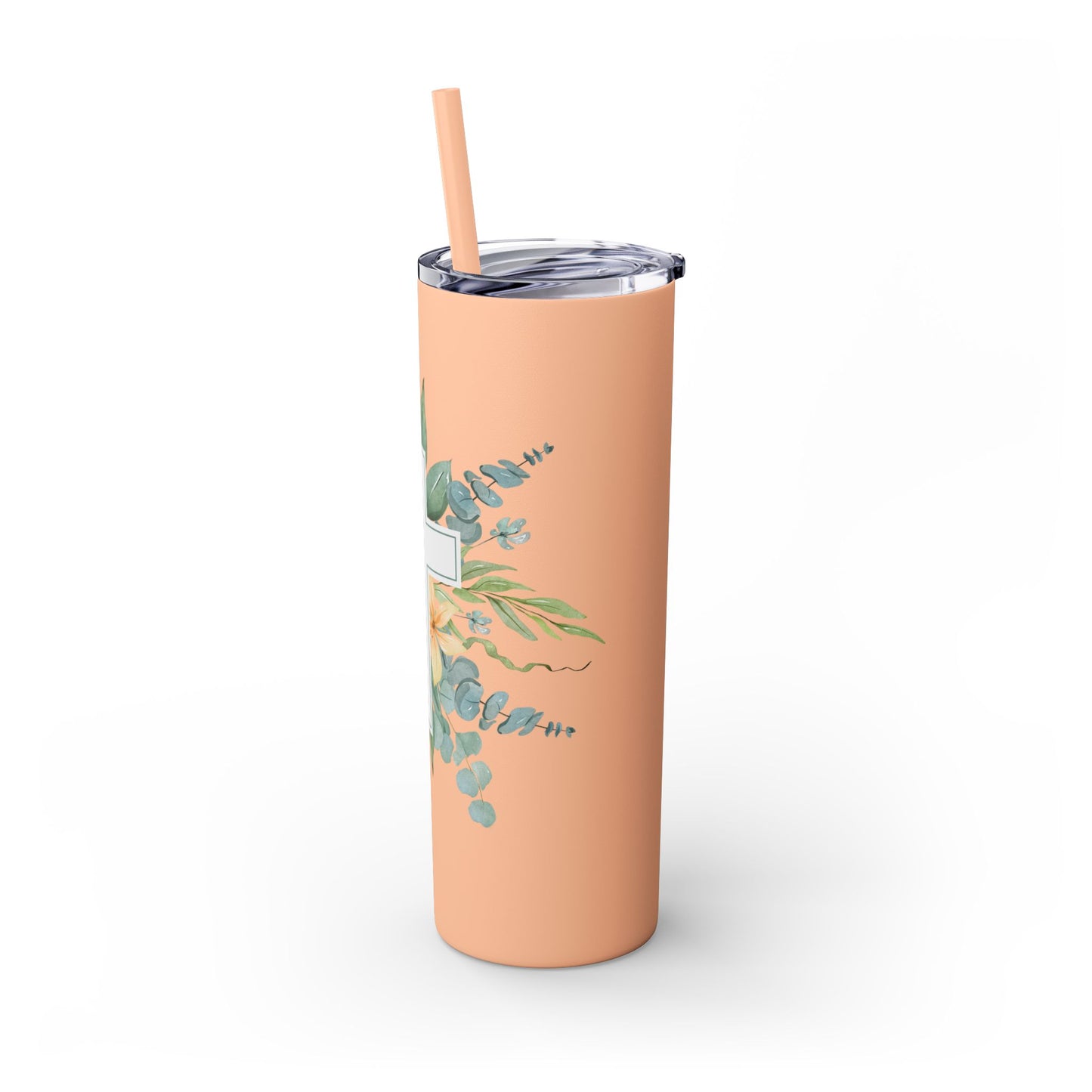 Floral Cross Skinny Tumbler with Straw, 20oz