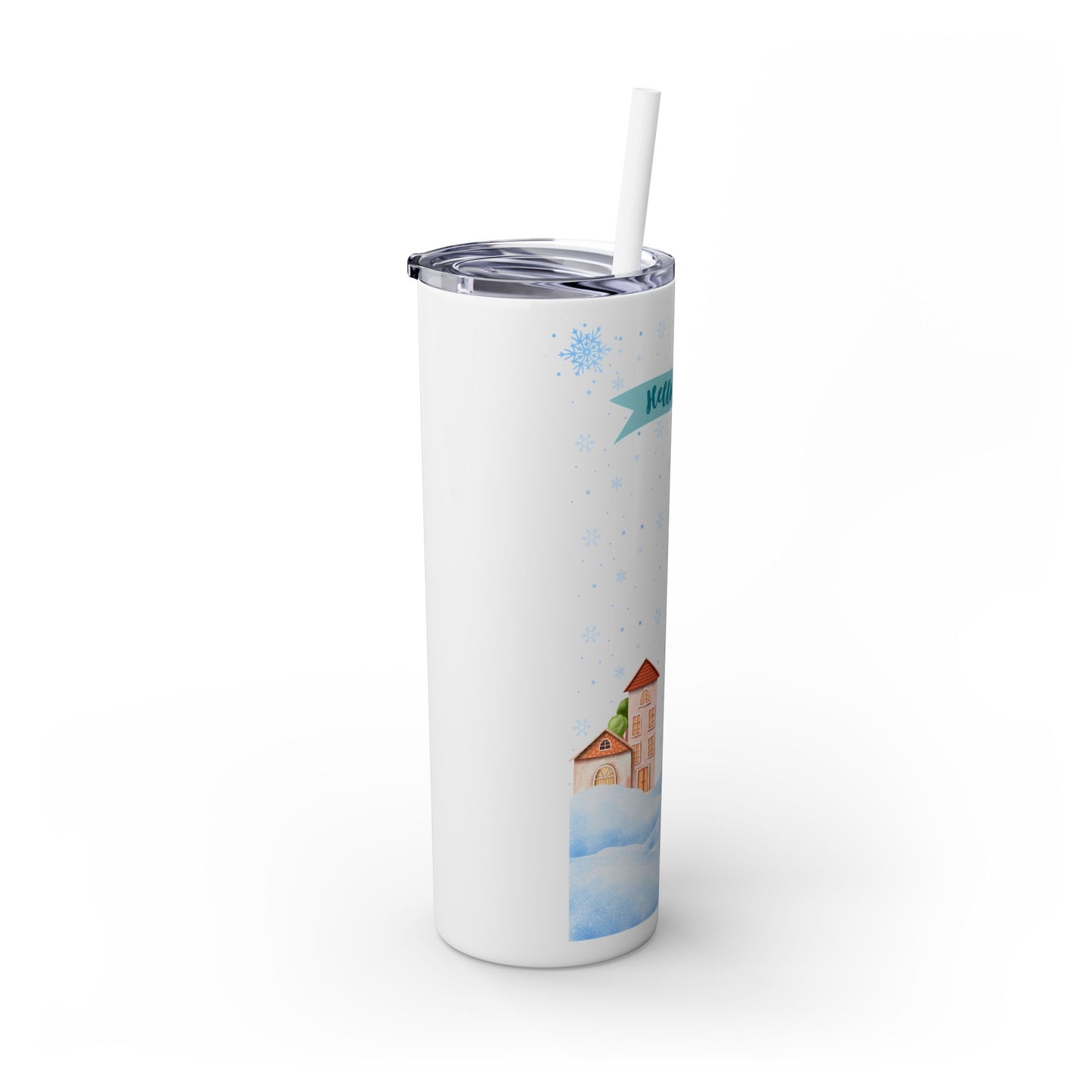 Hello Winter 20oz Skinny Tumbler with Straw - Cozy Holiday Travel Mug