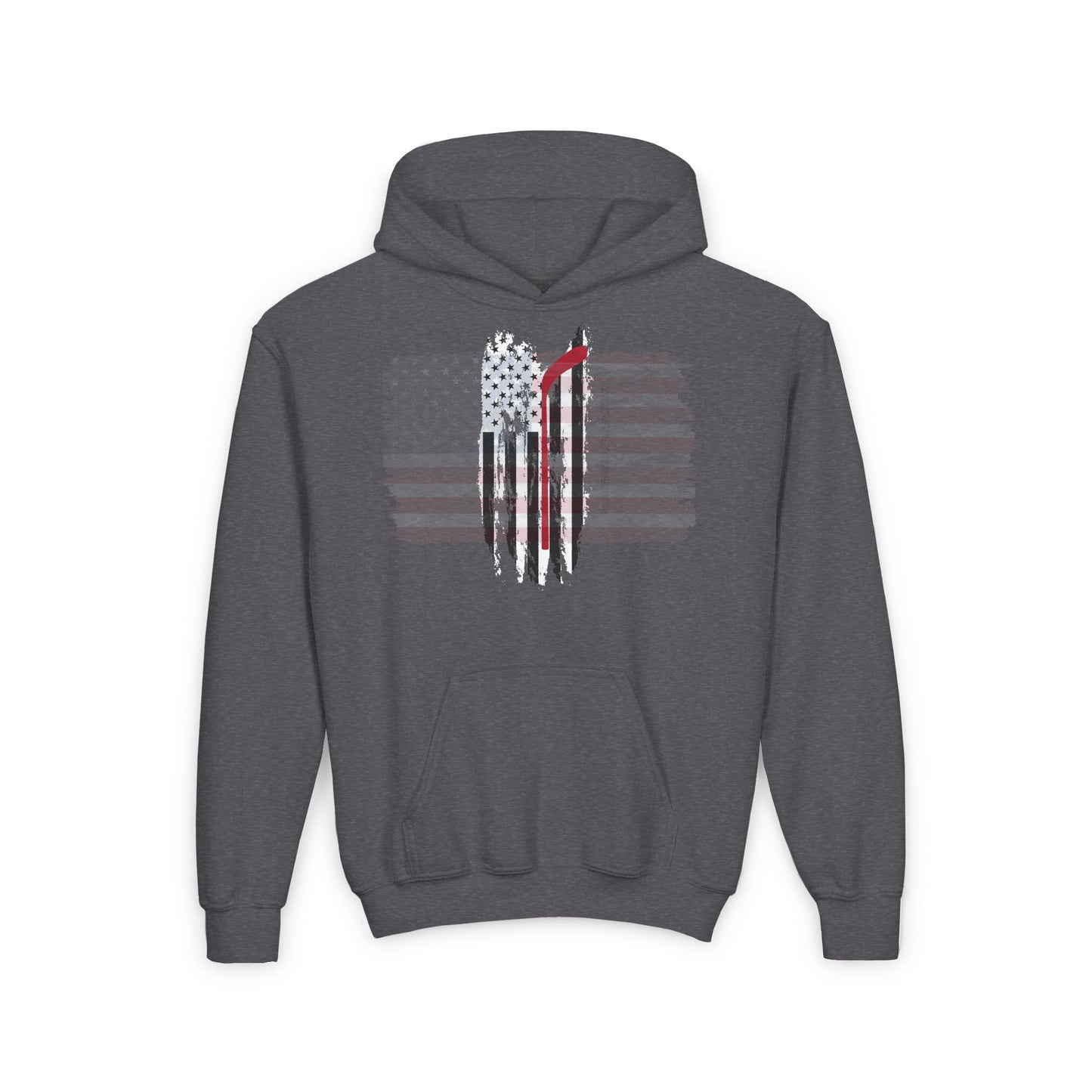 Hockey Distressed American Flag Design - Youth Heavy Blend Hooded Sweatshirt