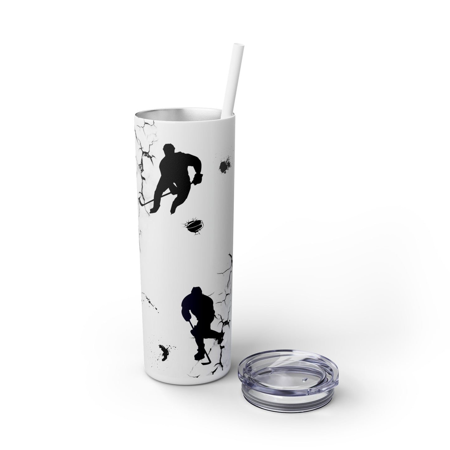 Crackled Hockey Action Skinny Tumbler with Straw - 20oz