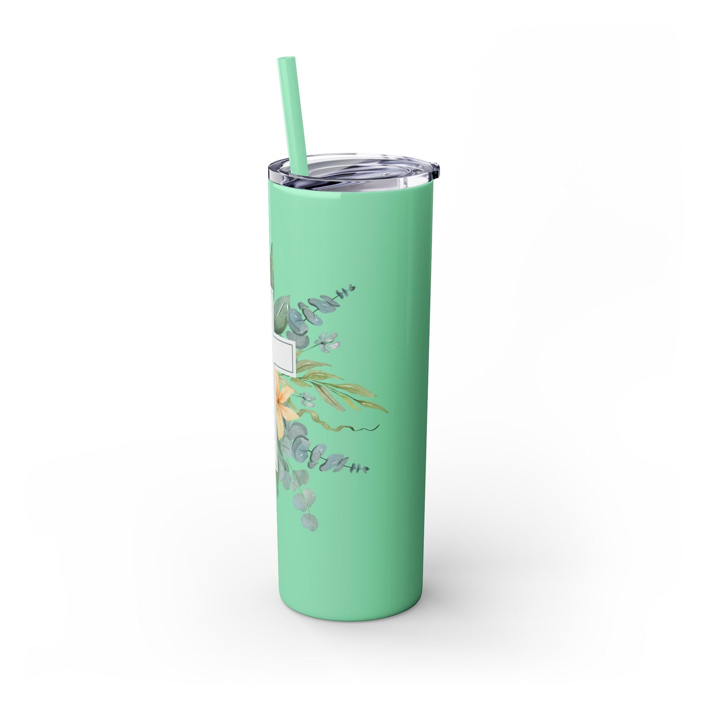 Floral Cross Skinny Tumbler with Straw, 20oz