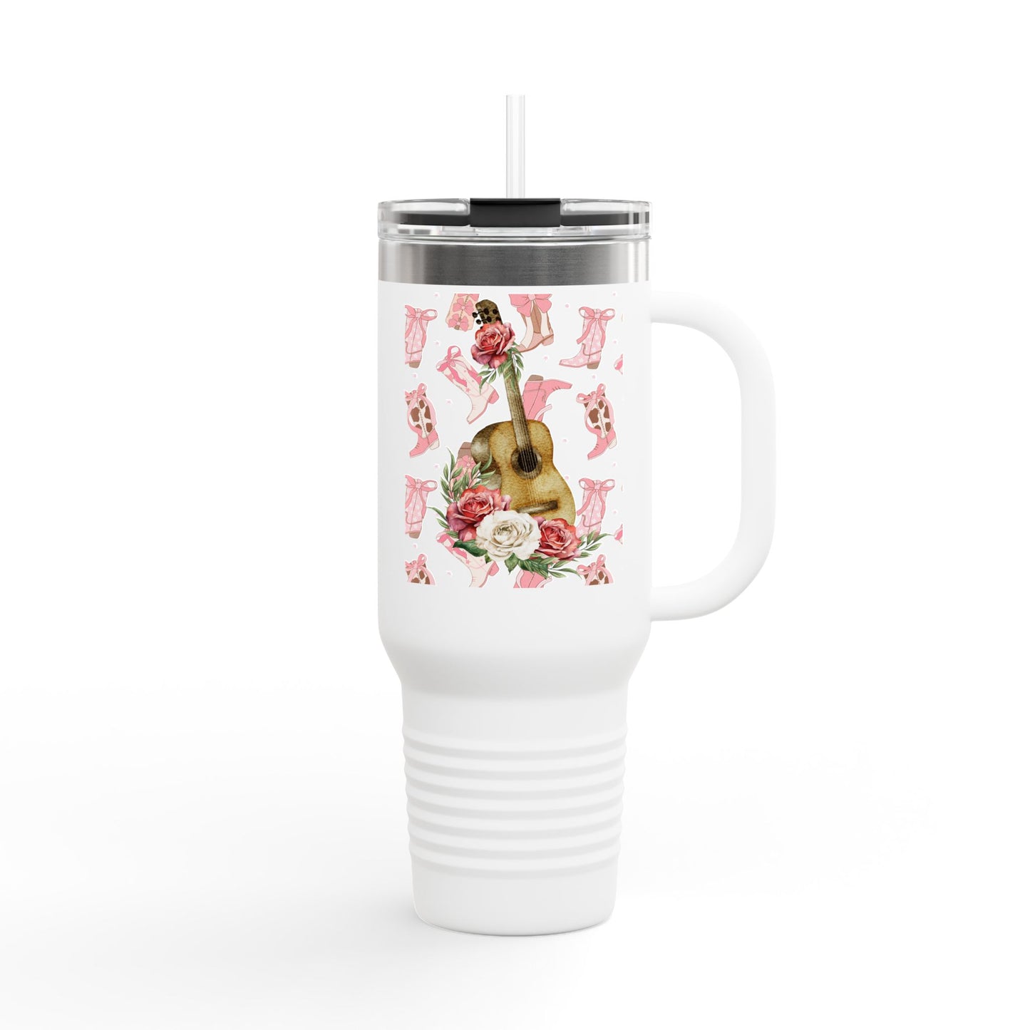 Floral Guitar Insulated Travel Mug – 40oz – Perfect for Musicians and Travel Lovers