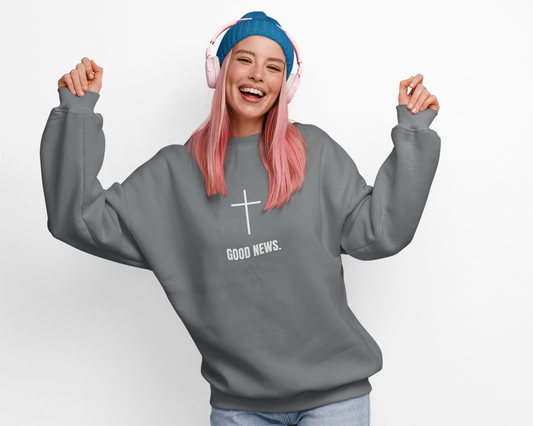 Christian Cross Sweatshirt - "Good News" Unisex Heavy Blend Crewneck