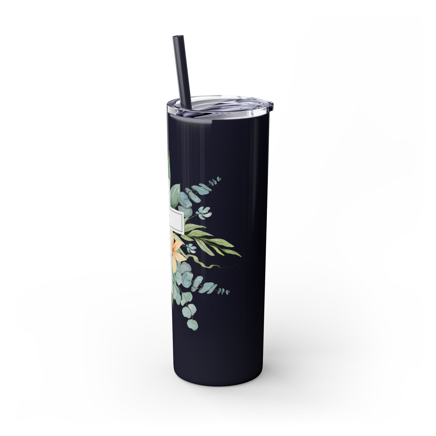 Floral Cross Skinny Tumbler with Straw, 20oz