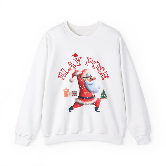 Funny Slay Yoga Santa Sweatshirt - "Slay Pose" Unisex Heavy Blend™ Crewneck for Christmas Celebrations