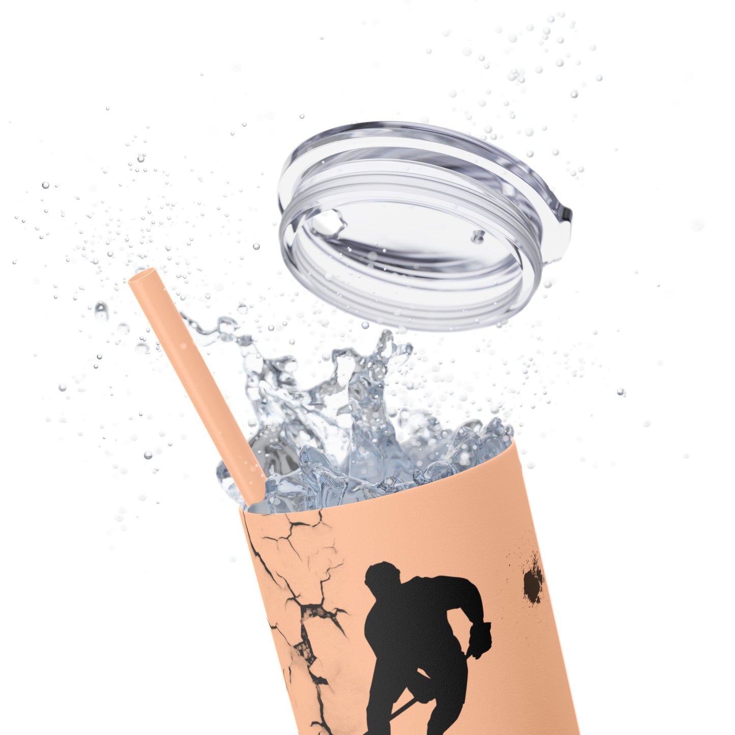 Crackled Hockey Action Skinny Tumbler with Straw - 20oz