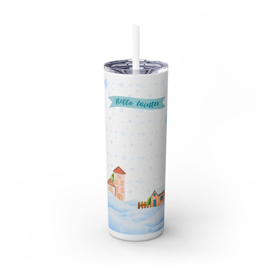 Hello Winter 20oz Skinny Tumbler with Straw - Cozy Holiday Travel Mug