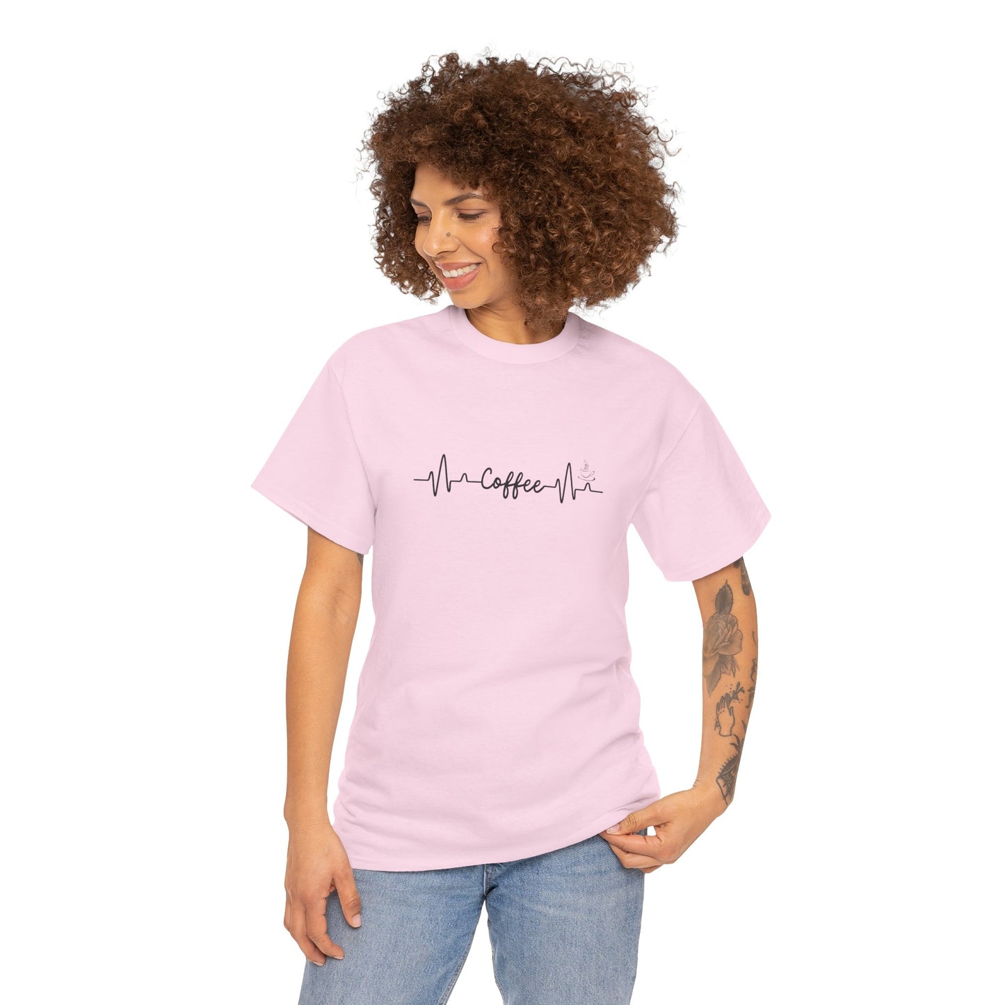 Coffee Heartbeat Unisex Heavy Cotton Tee - Perfect Gift for Coffee Lovers