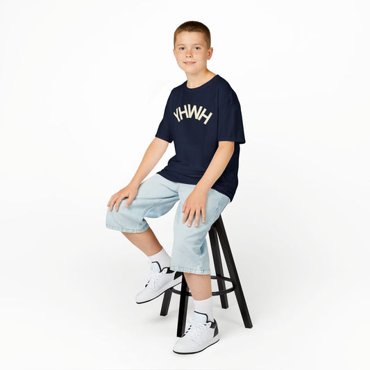 YHWH Kids Heavy Cotton Tee - Faith-Inspired Black T-Shirt for Everyday Wear