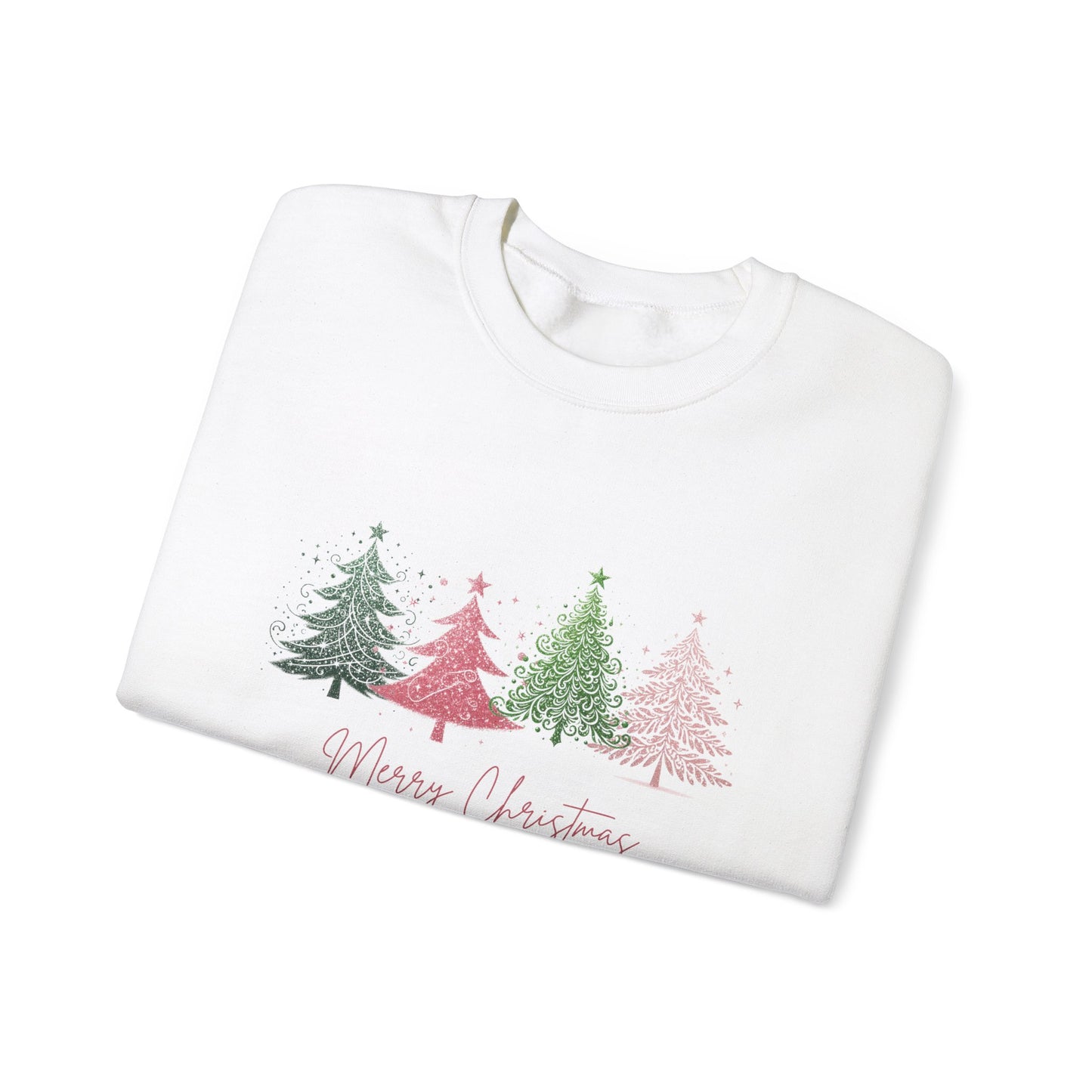 Merry Christmas with Cute Trees Sweatshirt - Unisex Heavy Blend Crewneck with Festive Tree Design