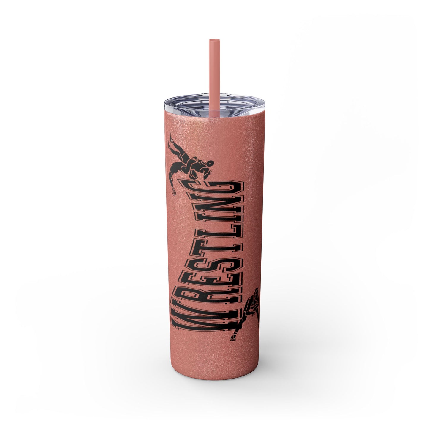 Wrestling Skinny Tumbler with Straw - 20oz Water Bottle for Sports Fans