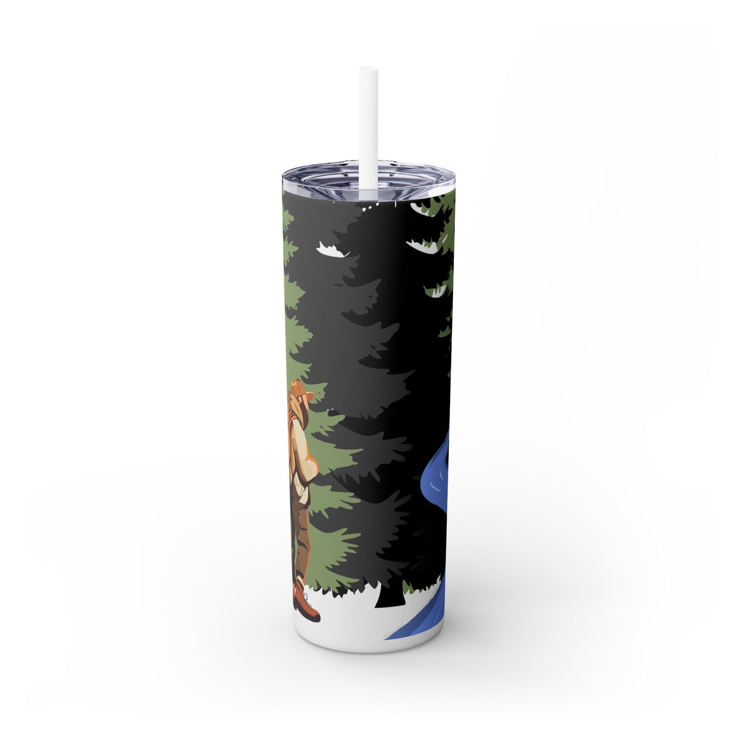 Man Hiking Ready 20oz Skinny Tumbler with Straw - Perfect for Outdoor Lovers