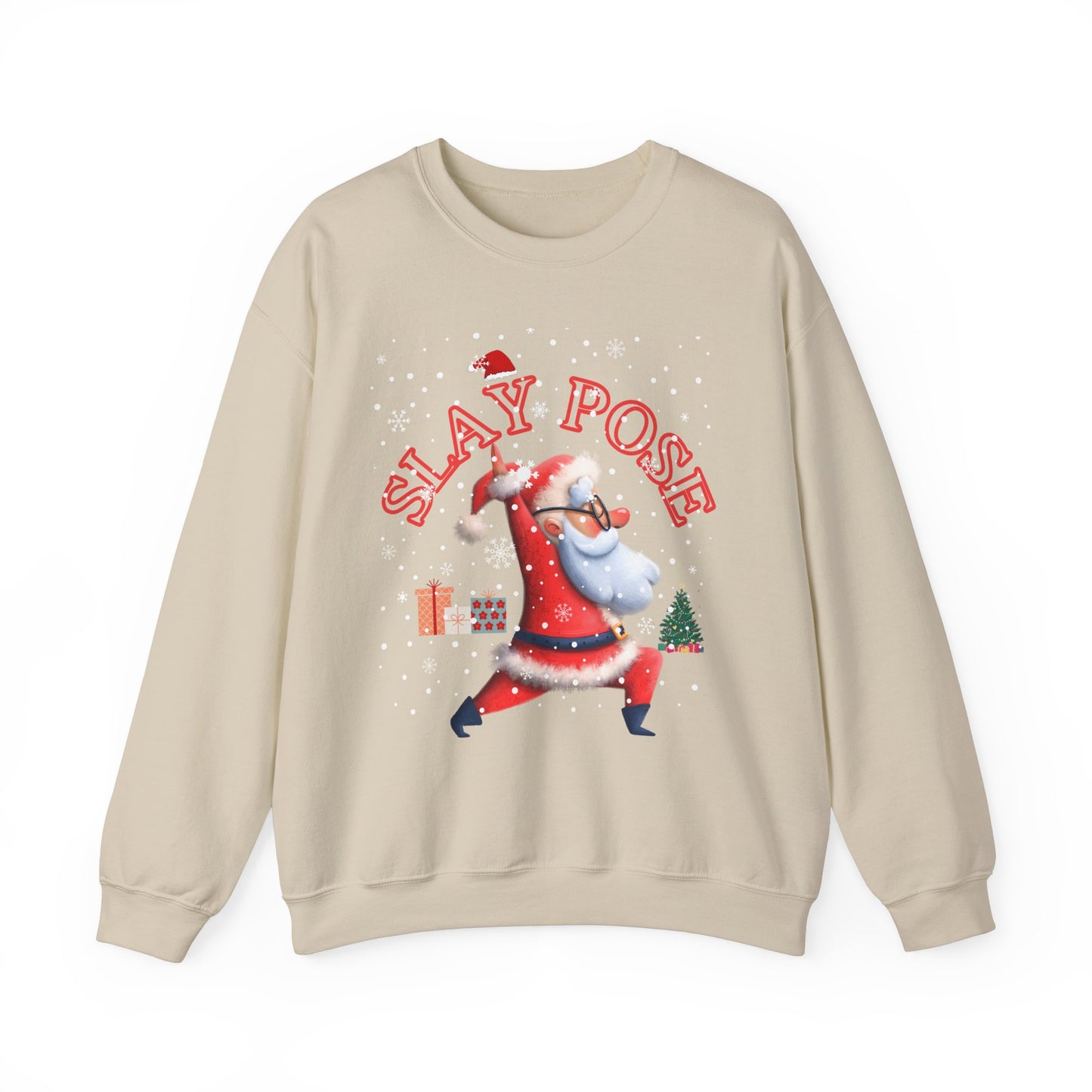 Funny Slay Yoga Santa Sweatshirt - "Slay Pose" Unisex Heavy Blend™ Crewneck for Christmas Celebrations