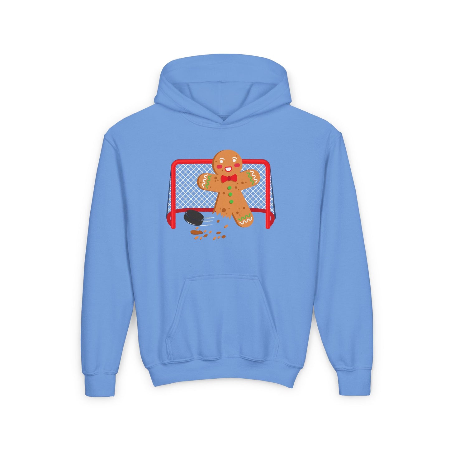 Gingerbread Hockey Youth Hoodie - Festive Winter Sweatshirt