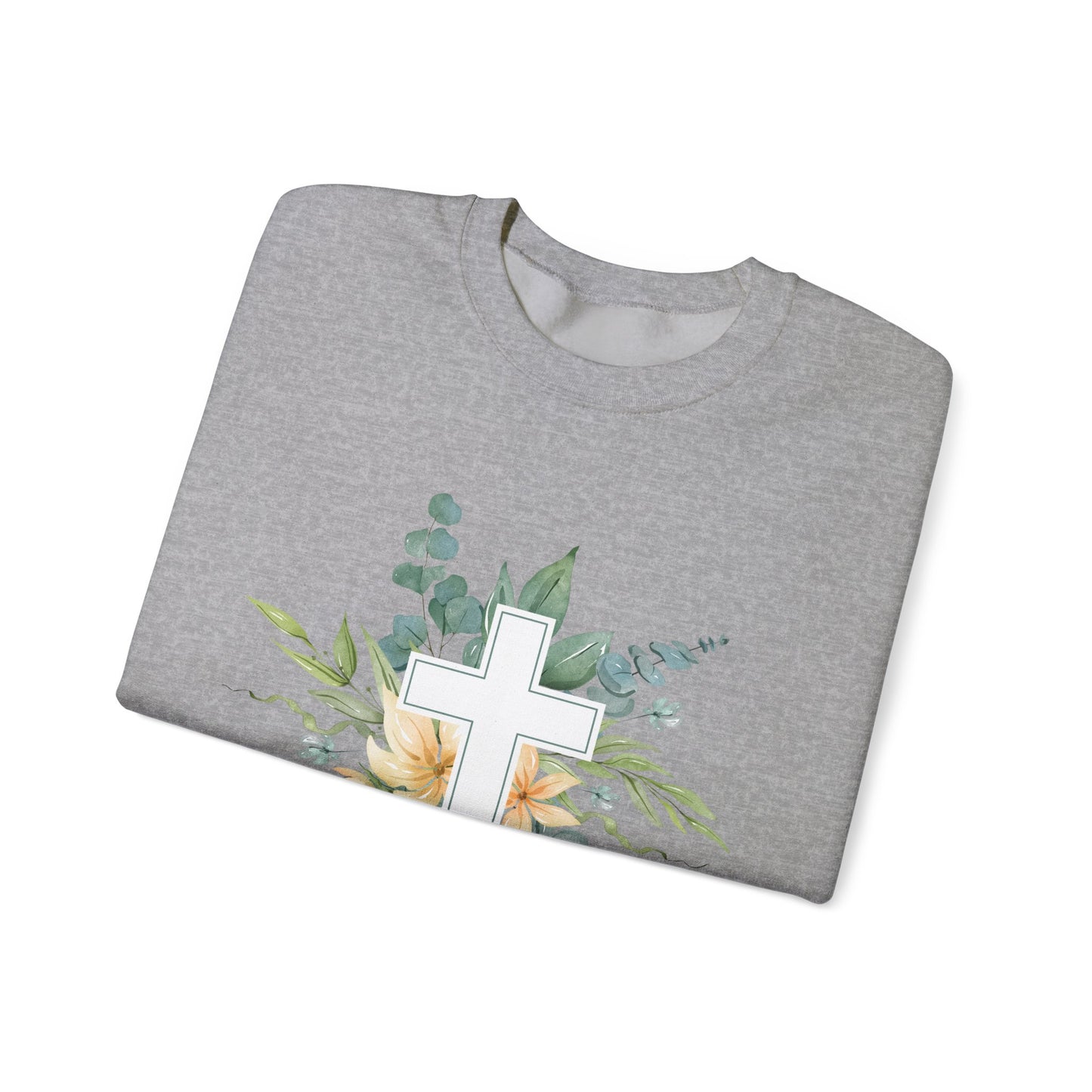 Floral Cross Sweatshirt - Unisex Heavy Blend™ Crewneck for Faith & Comfort