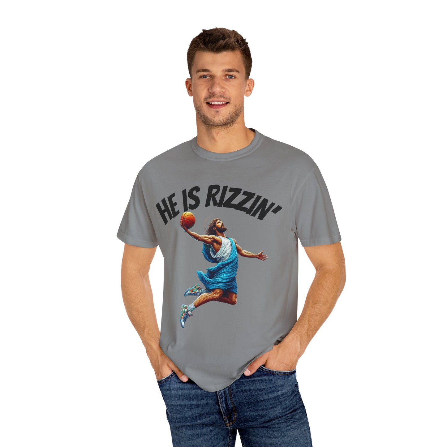 He Is Rizzin' Unisex Garment-Dyed T-Shirt | Trendy Basketball Tee for Sports Lovers