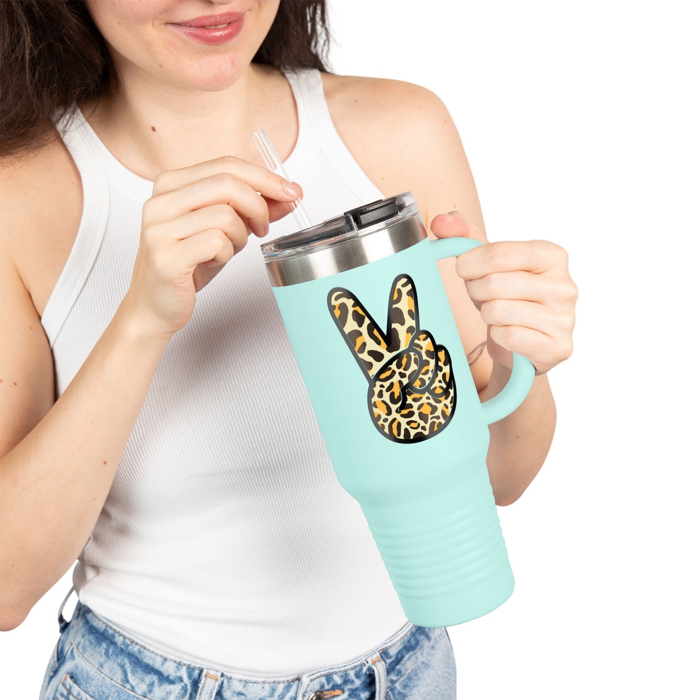 Leopard Print Peace Insulated Travel Mug - 40oz Peaceful Design