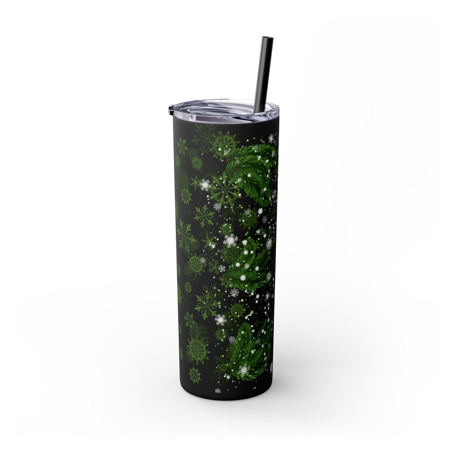 Holiday Botanical Skinny Tumbler with Straw - 20oz - Perfect for Christmas & Winter Celebrations