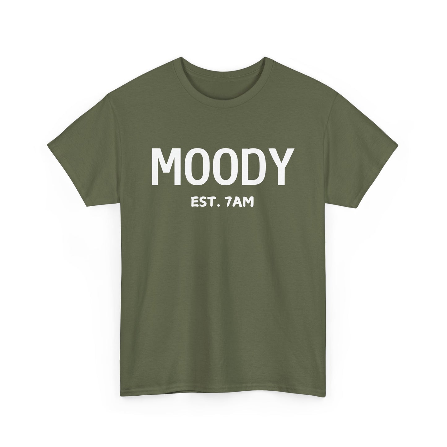 Moody Unisex Heavy Cotton Tee | Casual Wear for Mood Days, Perfect Gift for Friends, Self-Care, Everyday Comfort, Est. 7AM