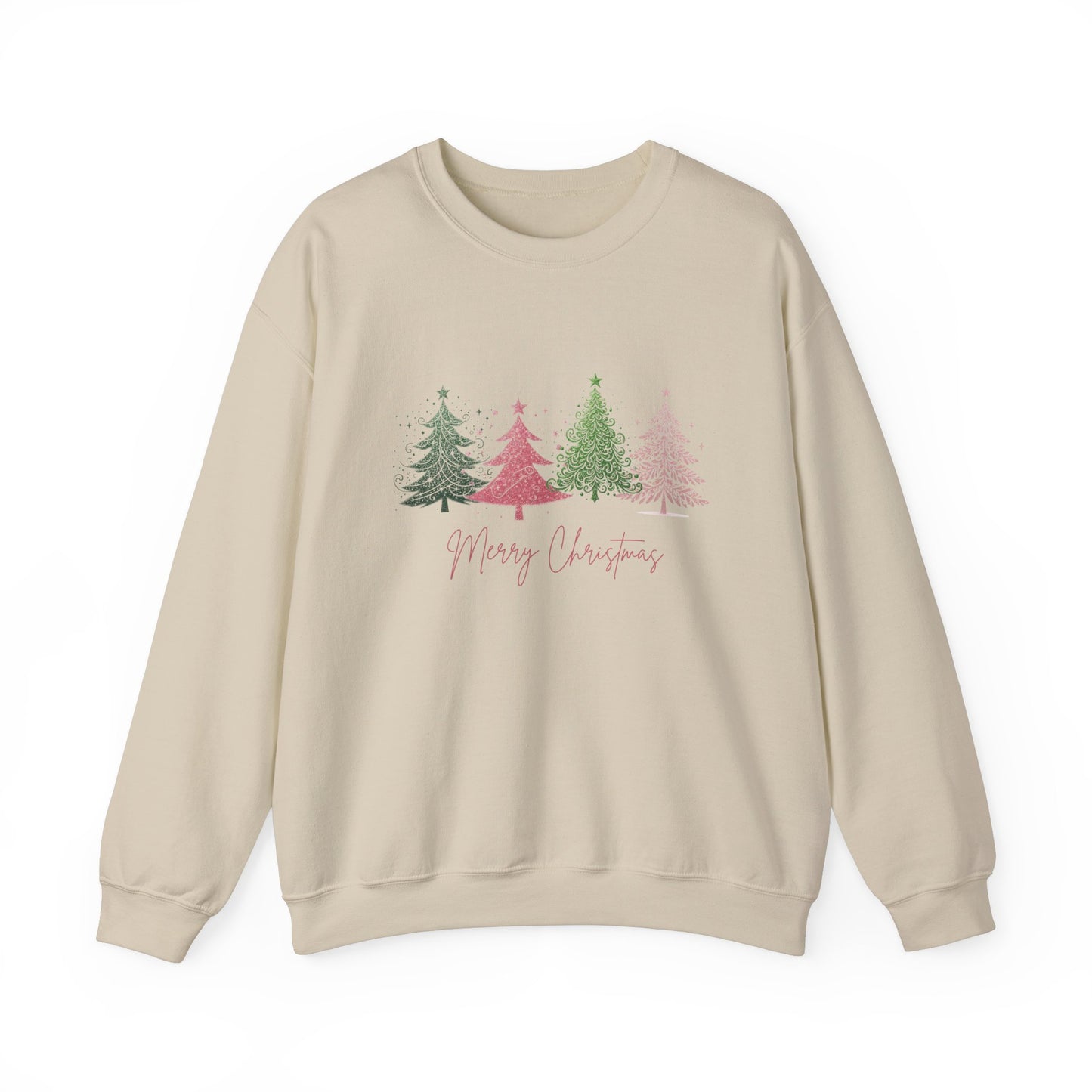 Merry Christmas with Cute Trees Sweatshirt - Unisex Heavy Blend Crewneck with Festive Tree Design