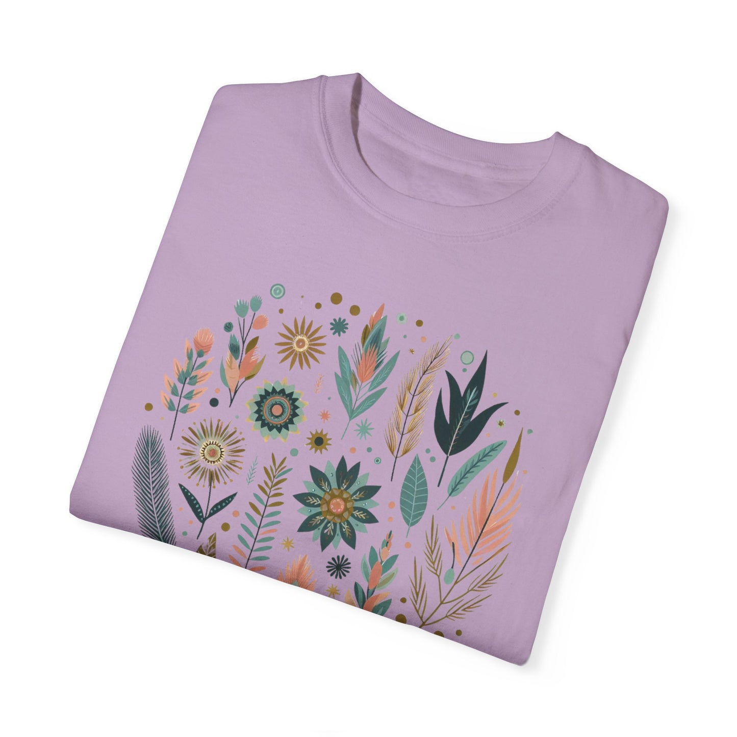 Botanical Print Unisex Garment-Dyed T-Shirt - Casual Floral Graphic Tee