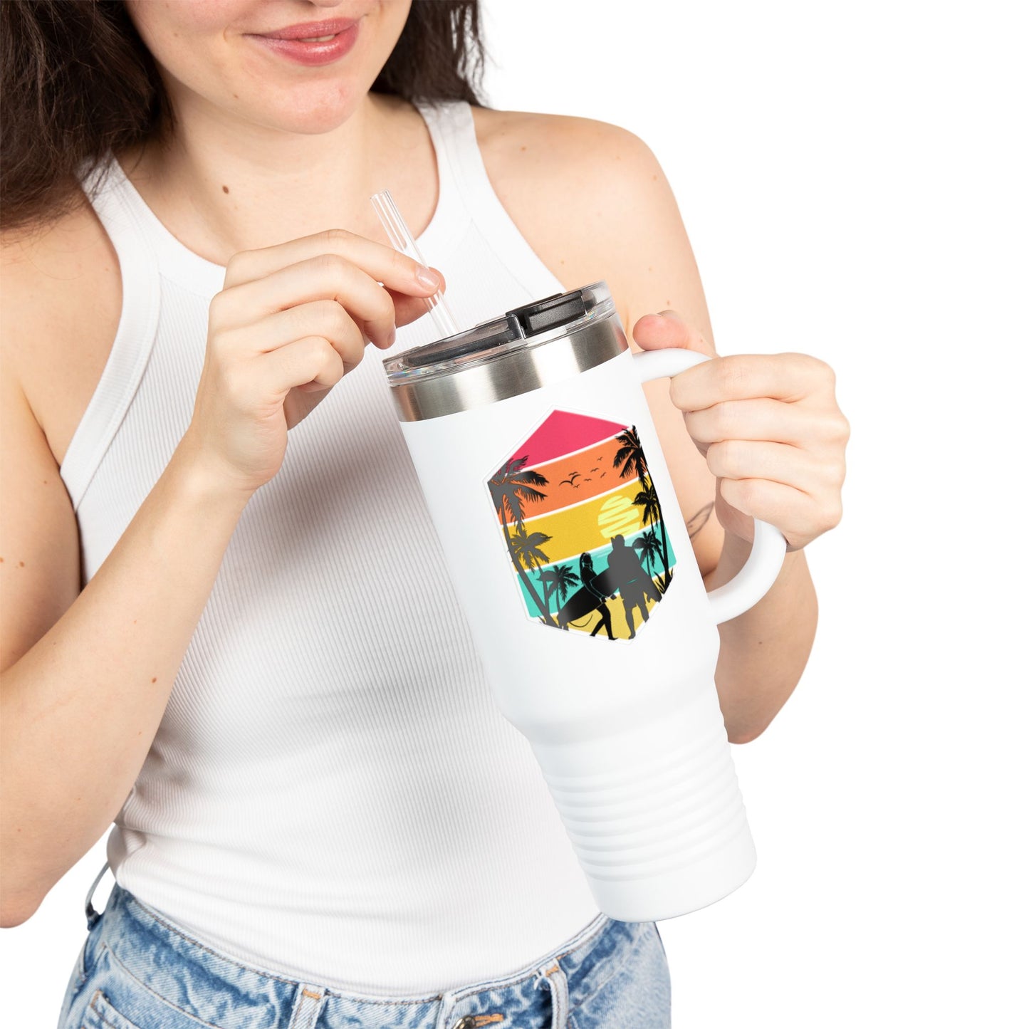 Surfer Sunset Insulated Travel Mug - 40oz, Perfect for Adventure Lovers