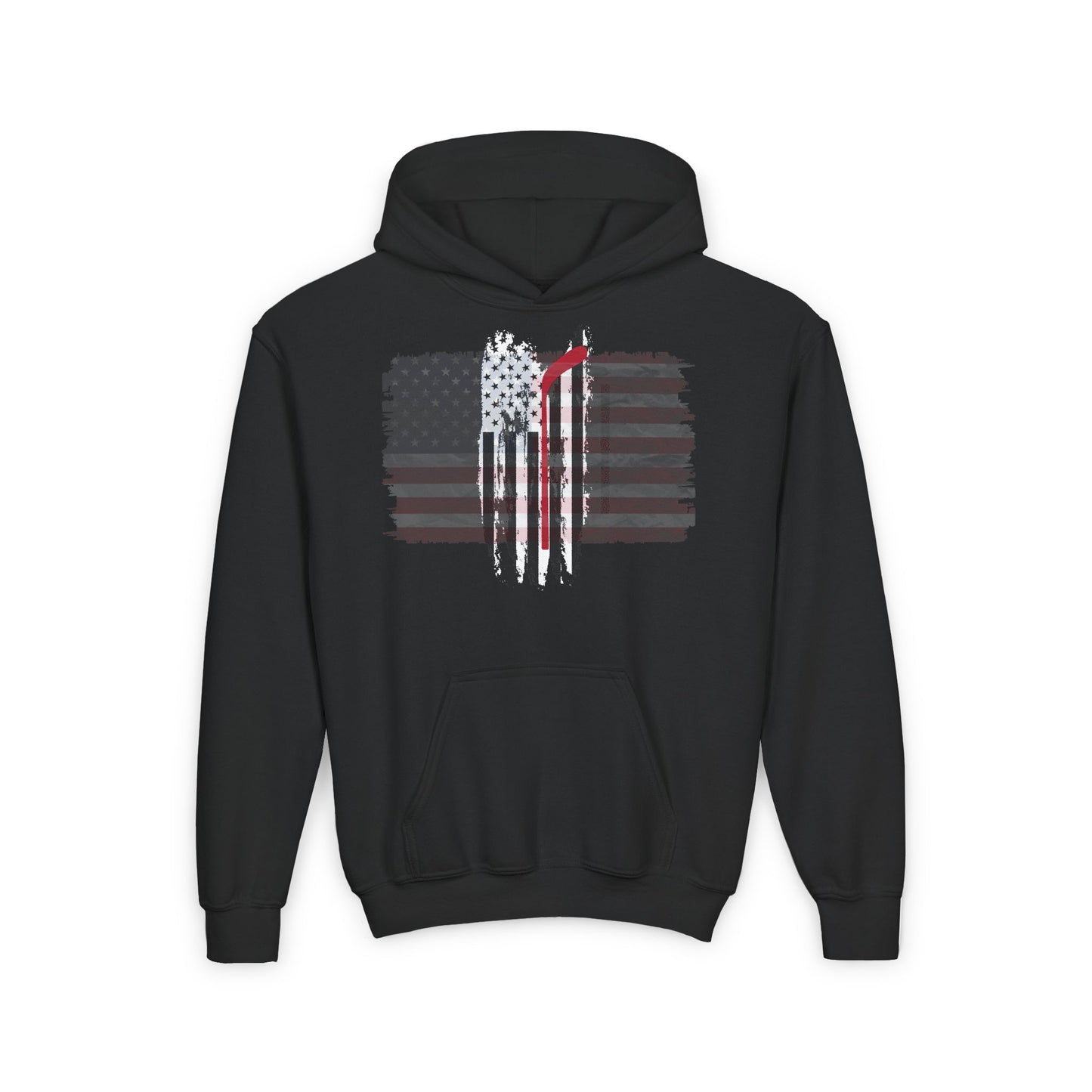 Hockey Distressed American Flag Design - Youth Heavy Blend Hooded Sweatshirt