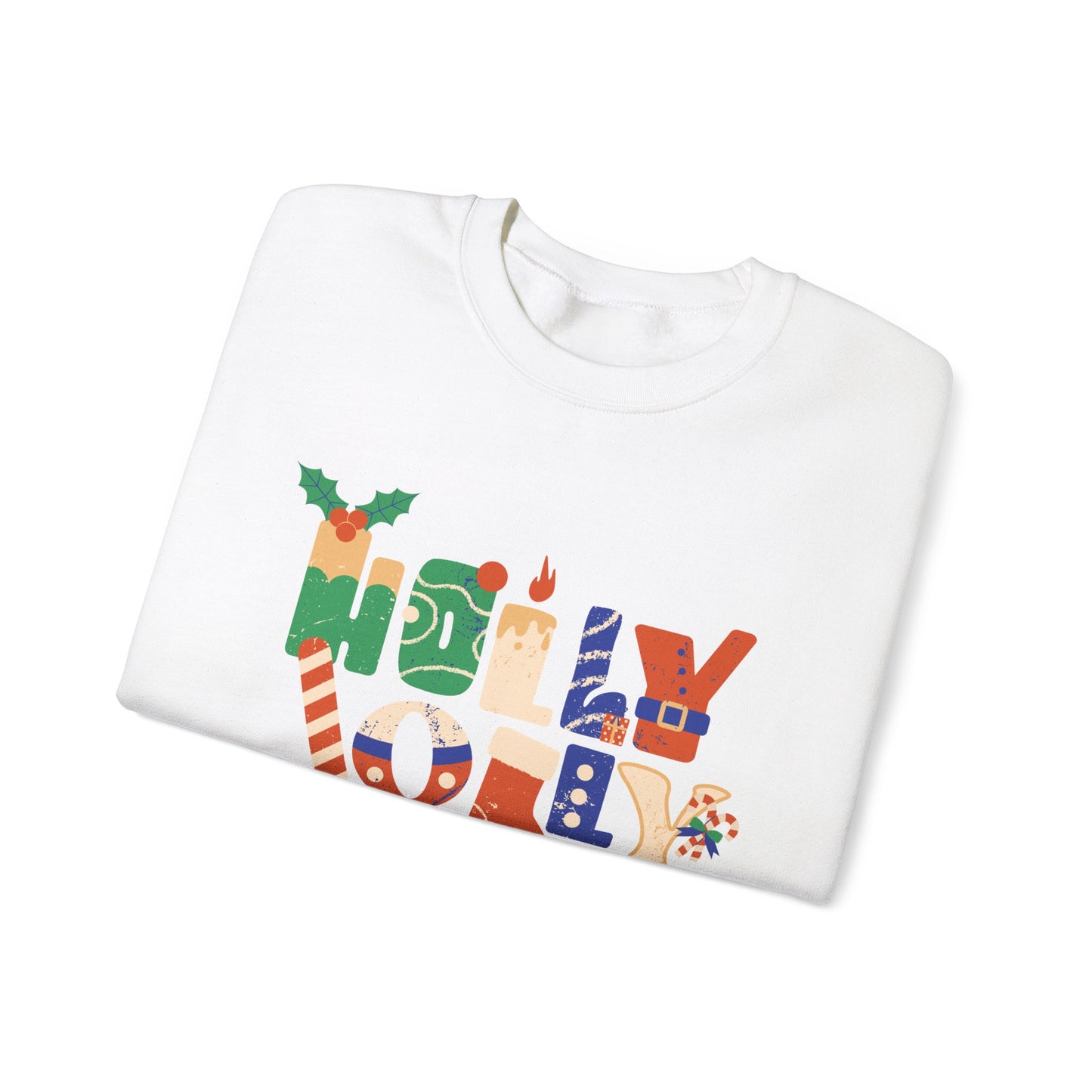 Merry Christmas Holly Jolly Crewneck Sweatshirt - Unisex Holiday Design