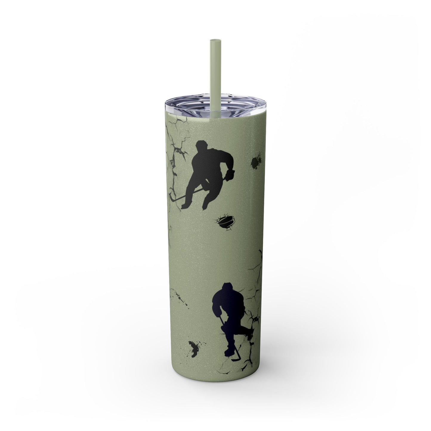 Crackled Hockey Action Skinny Tumbler with Straw - 20oz