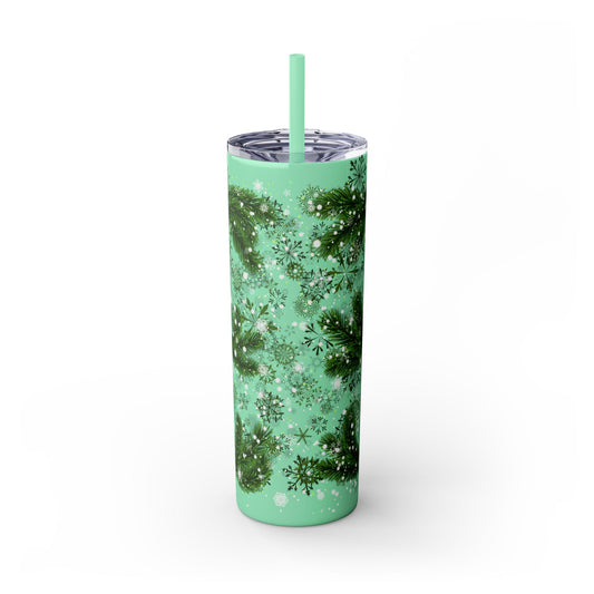 Holiday Botanical Skinny Tumbler with Straw - 20oz - Perfect for Christmas & Winter Celebrations