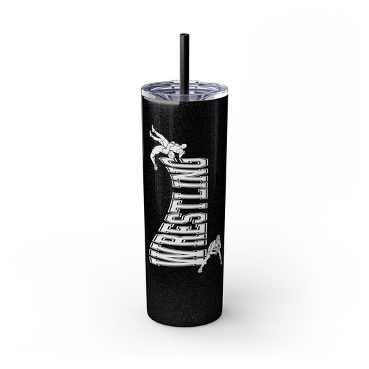 Wrestling-Themed 20oz Skinny Tumbler with Straw - Perfect for Sports Lovers