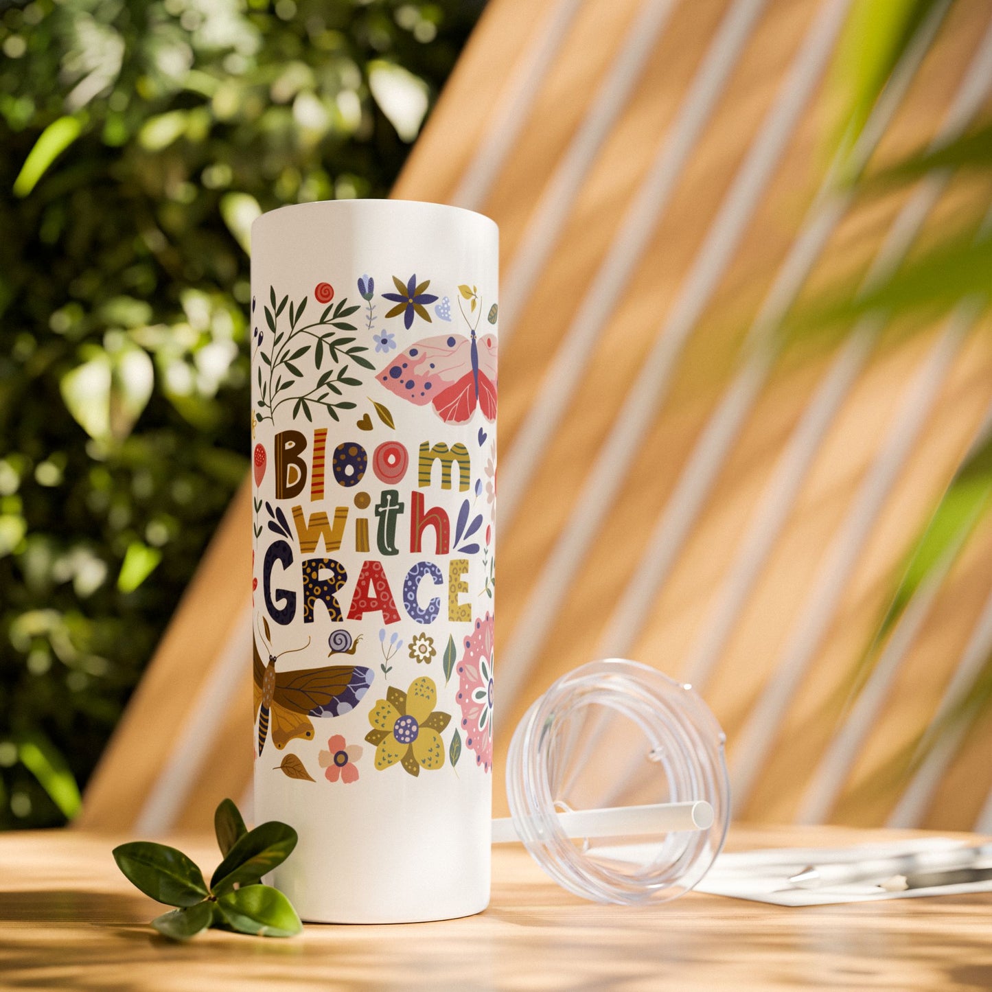 Bloom with Grace 20oz Skinny Tumbler with Straw - Stylish Floral Drinkware