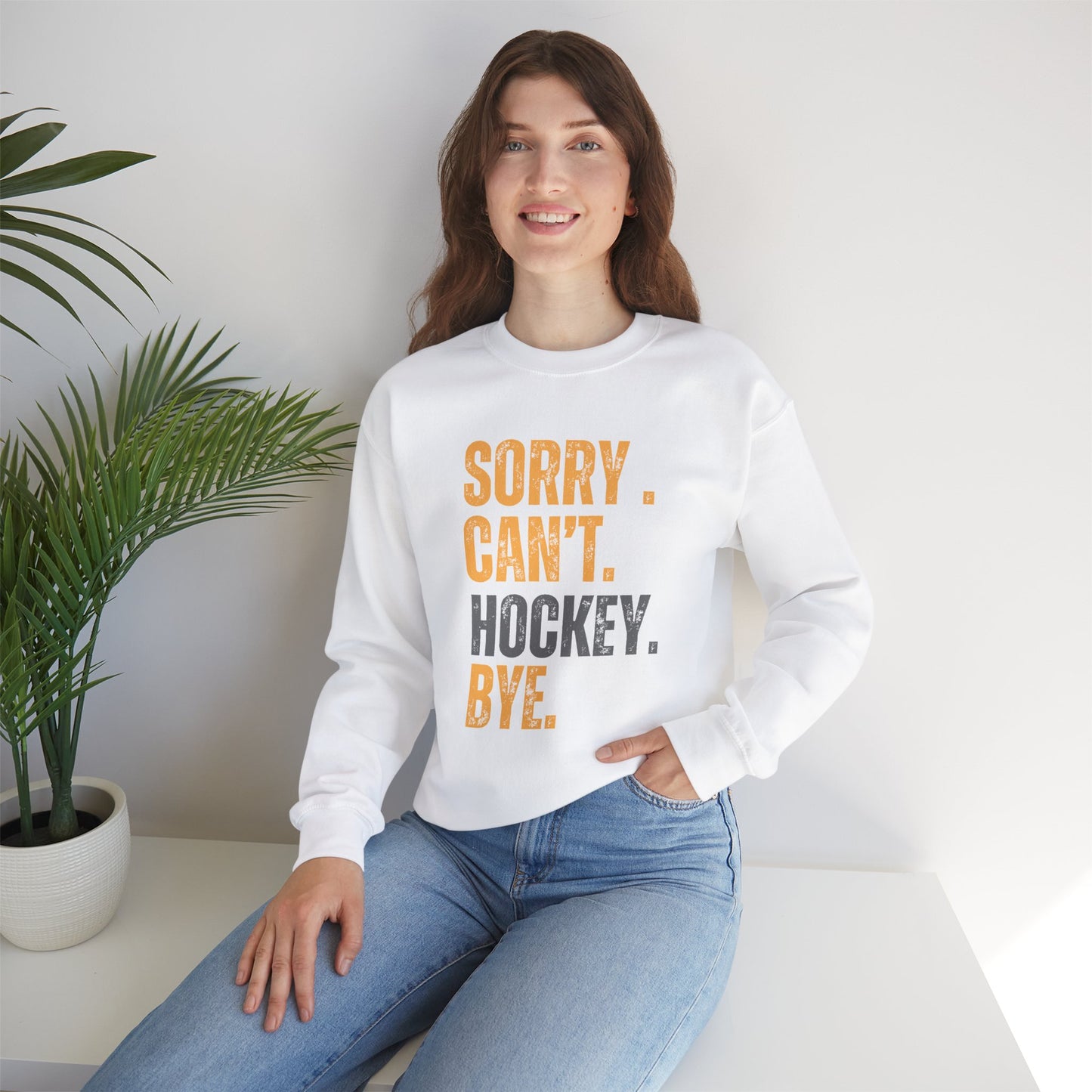 Funny Hockey Lover Yellow Sweatshirt - 'Sorry Can't Bye' Crewneck