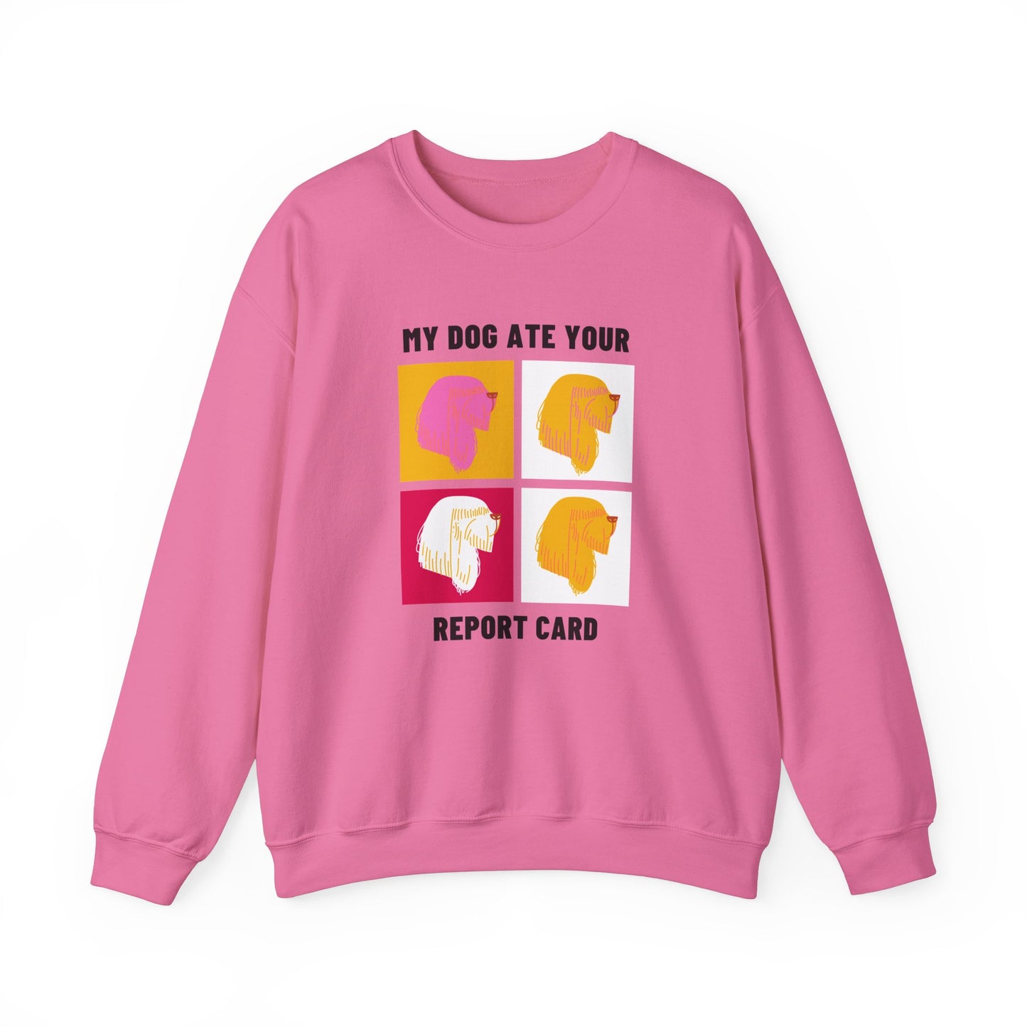 Playful Dog-Themed Crewneck Sweatshirt - 'My Dog Ate Your Report Card'