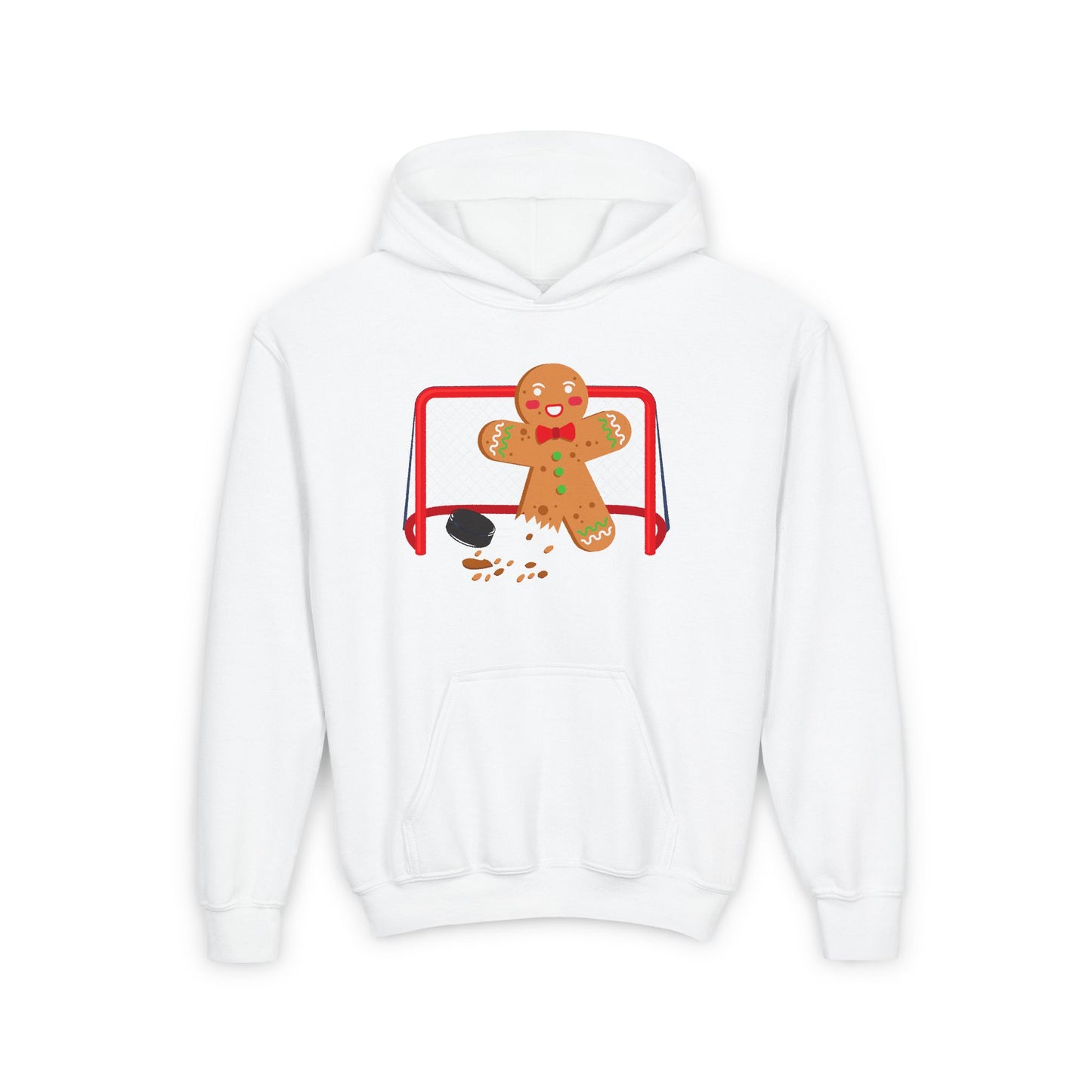 Gingerbread Hockey Youth Hoodie - Festive Winter Sweatshirt