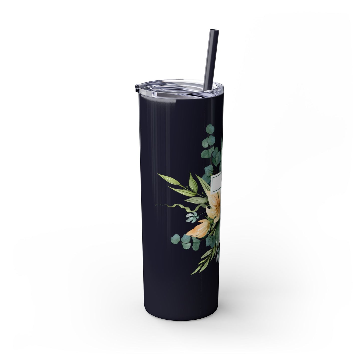 Floral Cross Skinny Tumbler with Straw, 20oz