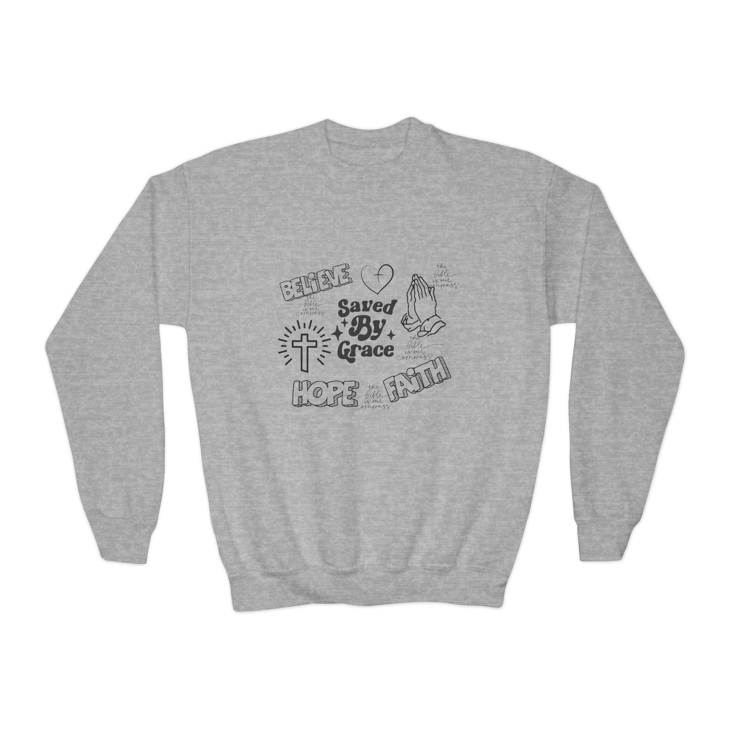 Youth Crewneck Sweatshirt - Saved By Grace Faith Design
