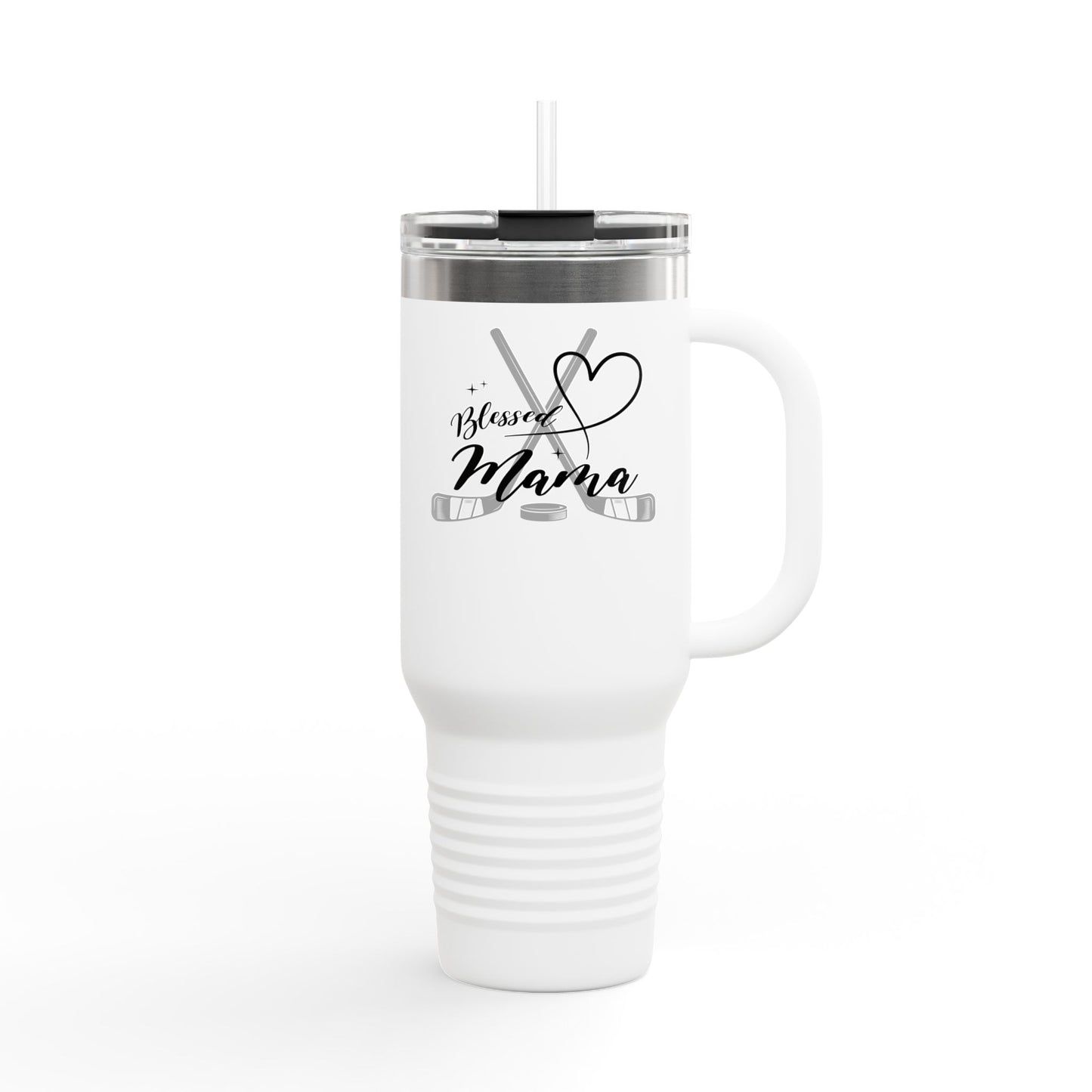 Hockey Blessed Mama Insulated Travel Mug - Perfect for Hockey Moms | 40oz White