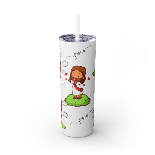 Cute Jesus Skinny Tumbler with Straw - 20oz